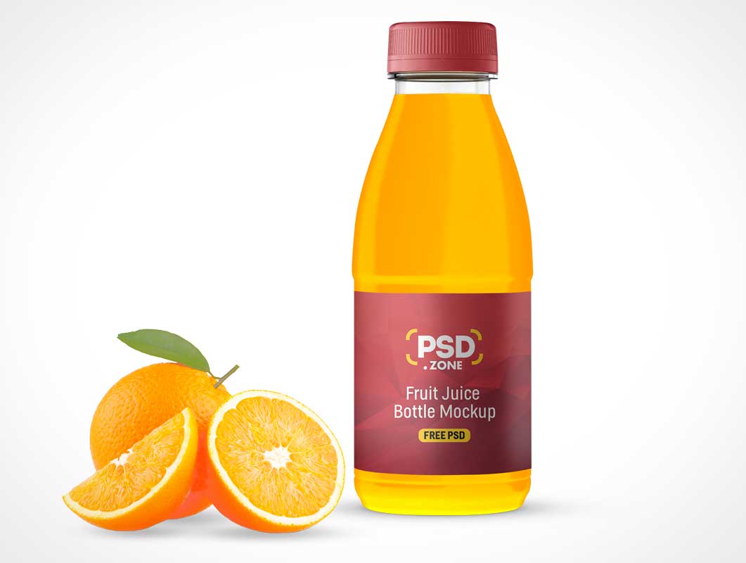 PET Juice Bottle & Safety Twist Cap PSD Mockup