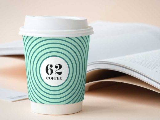Branded Paper Coffee Cup & Plastic Sip Lid PSD Mockup