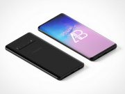 Isometric Samsung Galaxy S10 Front Screen & Back Cameras PSD Mockup