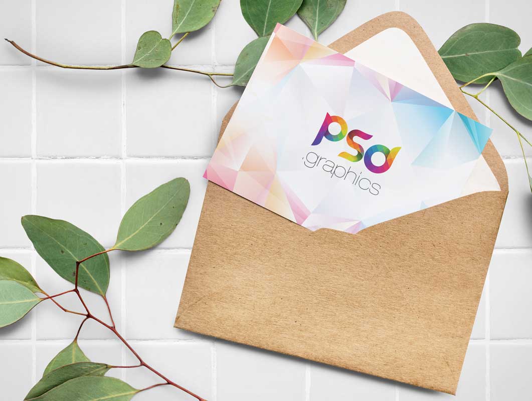 Recycled Paper Envelope & Greeting Card PSD Mockup