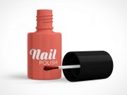 Cosmetics Nail Polish Bottle & Applicator Brush PSD Mockup