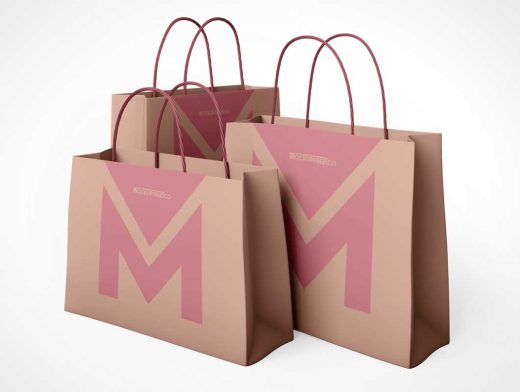Recycled Paper Shopping Bags & Carry Handles PSD Mockup