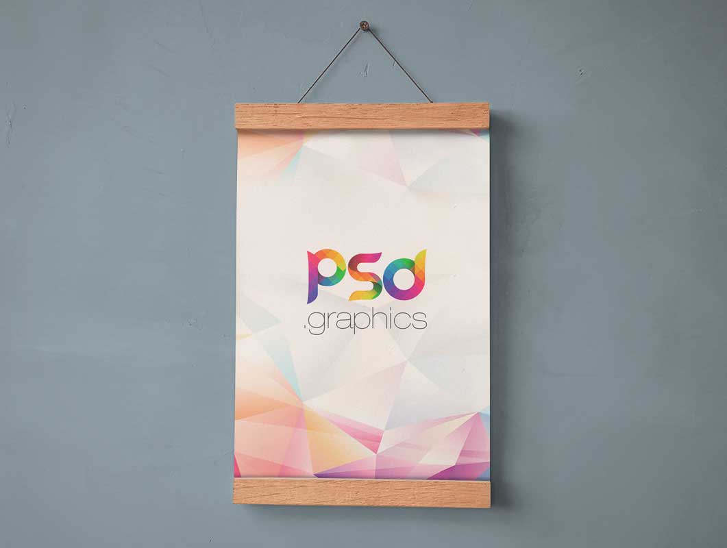 Hanging Wall Poster & Wooden Ends PSD Mockup