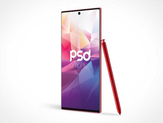 Samsung Galaxy Note 10 Android Smartphone & Stylus PSD Mockup