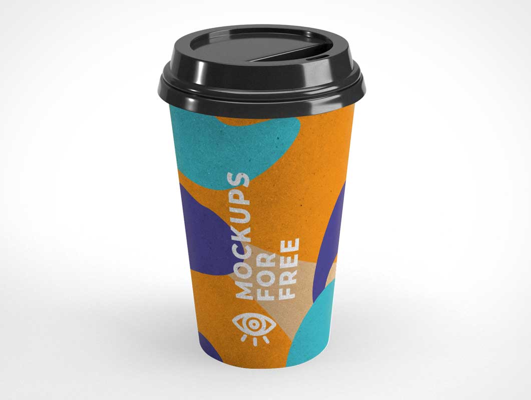 16oz Recycled Paper Coffee Cup & Plastic Lid PSD Mockup