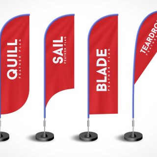 4 Branded Event Rollup Feather Flag Types PSD Mockup