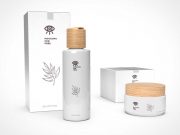 Cosmetic Cream Jar, Lotion Bottle & Box Packaging PSD Mockup