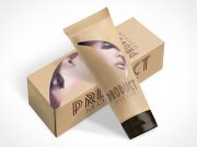 Cosmetics Cream Tube & Box Packaging PSD Mockup