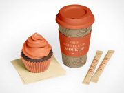 Cupcake & Sealed Coffee Cup PSD Mockup
