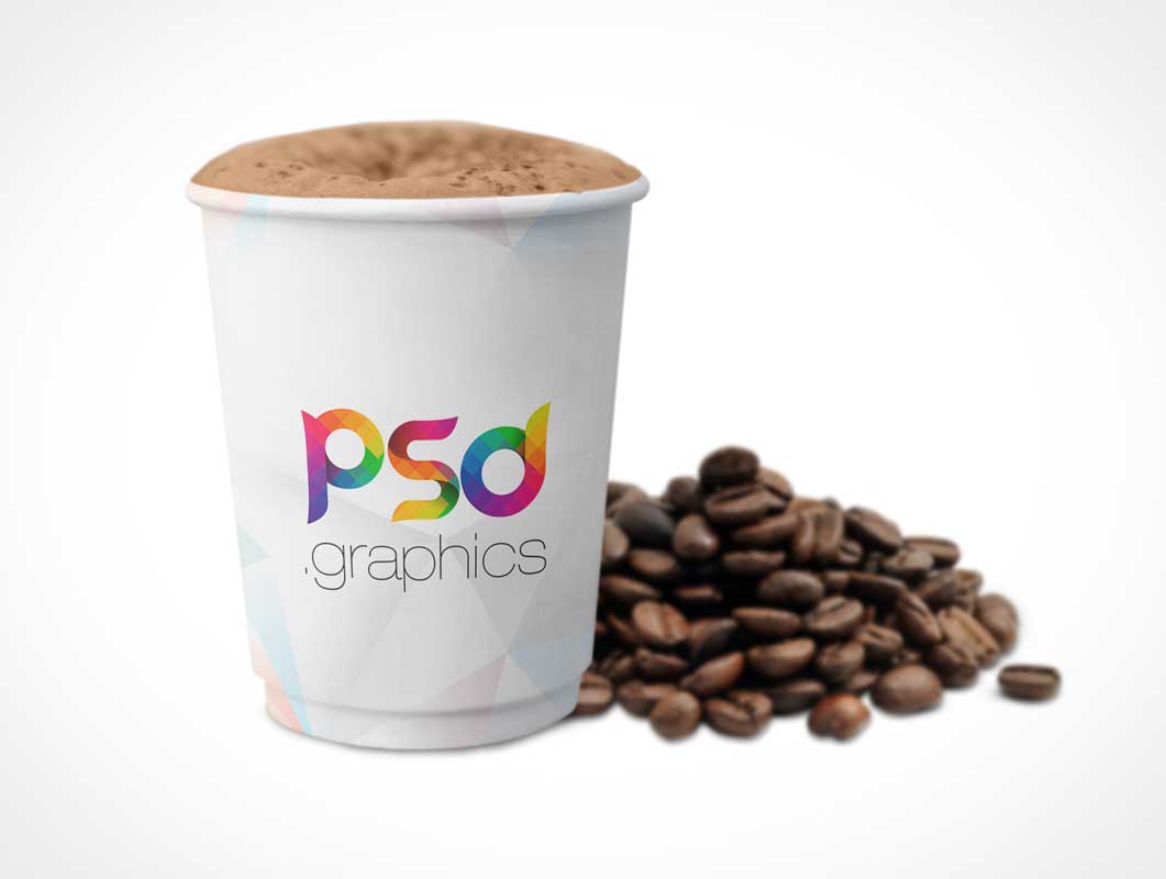 Paper Coffee Cup & Unground Beans PSD Mockup