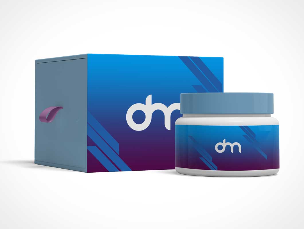 Cosmetic Cream Jar & Box Packaging PSD Mockup