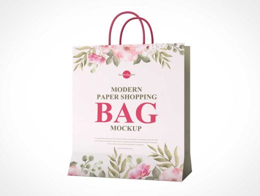 Foldable Paper Shopping Bag & Carry Handle PSD Mockup