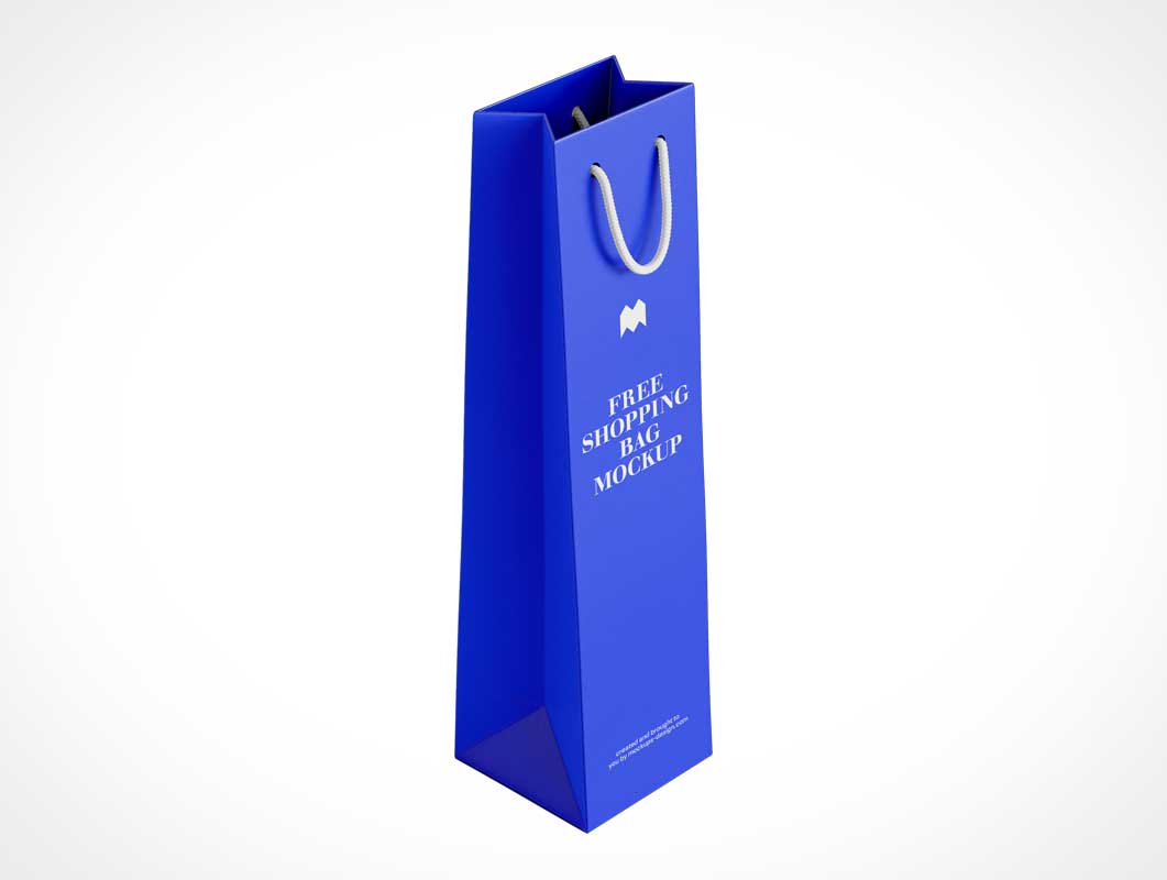 Wine Bottle Paper Bag & Handles PSD Mockup