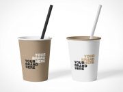 Rolled Rim Paper Cups & Straw PSD Mockups