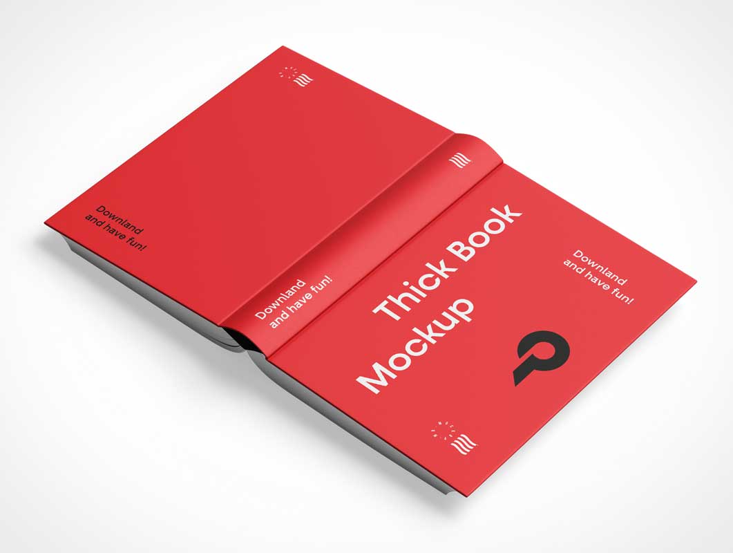 Thick Hardcover Book Face Down PSD Mockup
