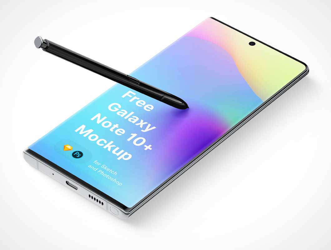 Samsung Galaxy Note 10 Plus & Stylus PSD Mockup