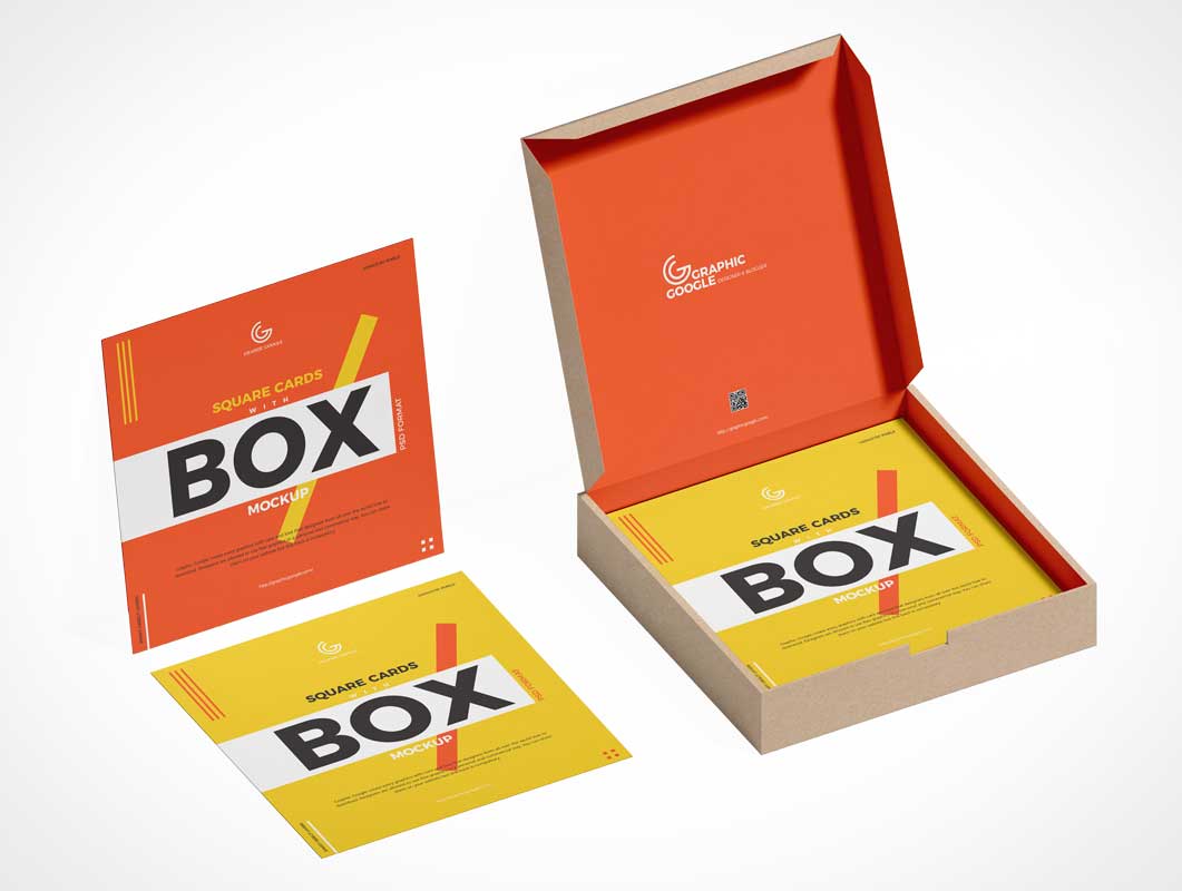Square Business Cards & Box PSD Mockup