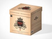Kraft Square Gift Box & Cardboard Lid PSD Mockup