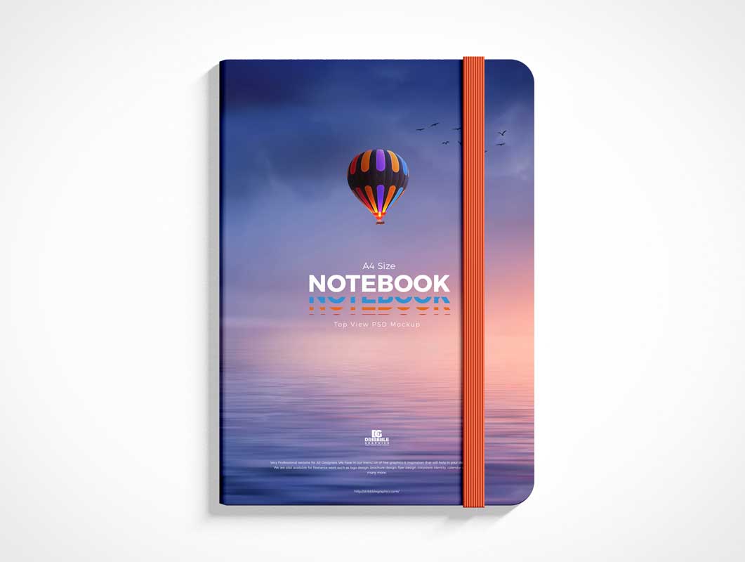 Hardcover Notebook & Bookmark PSD Mockup