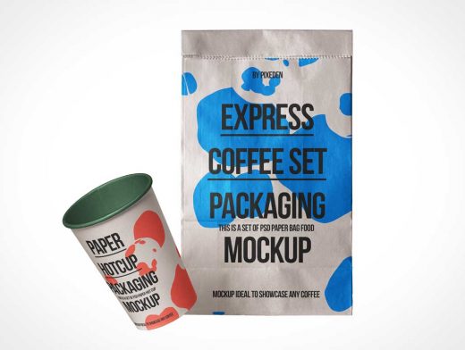 Coffee Cup & Take Away Paper Bag PSD Mockup