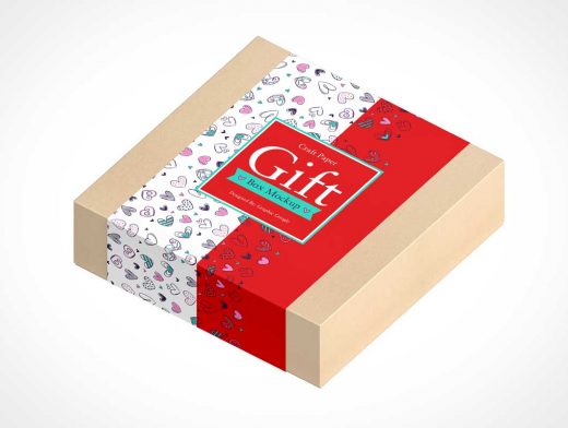 Square Craft Paper Gift Box PSD Mockup