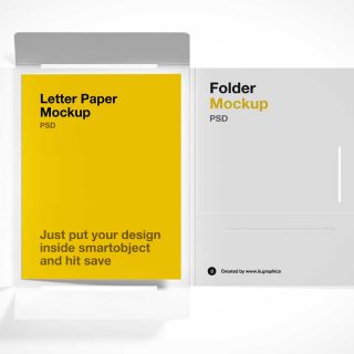 Letter Paper Brochure & Die Cut Packaging PSD Mockup
