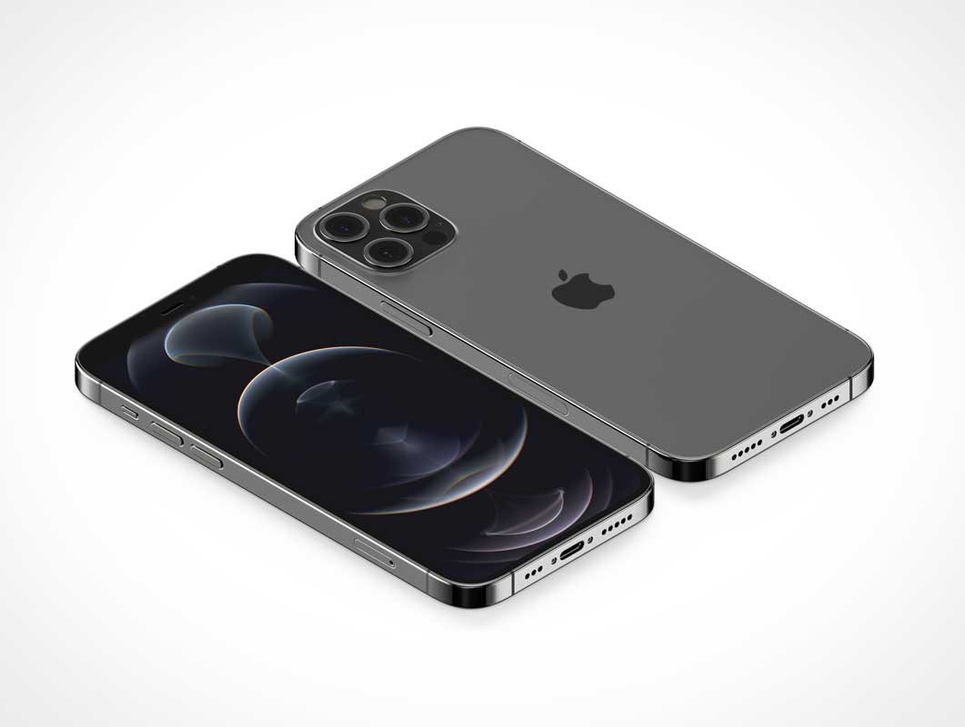 iPhone 12 Pro Screen & Back Cameras PSD Mockup