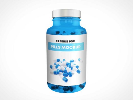 Blue PET Plastic Packer Pill Bottle PSD Mockup