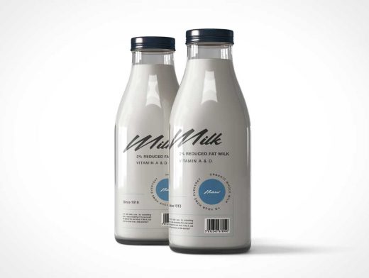 Glass Milk Bottle Jugs PSD Mockup