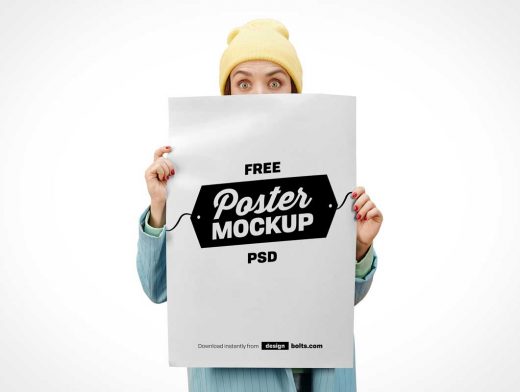 Person Holding Blank Poster PSD Mockup