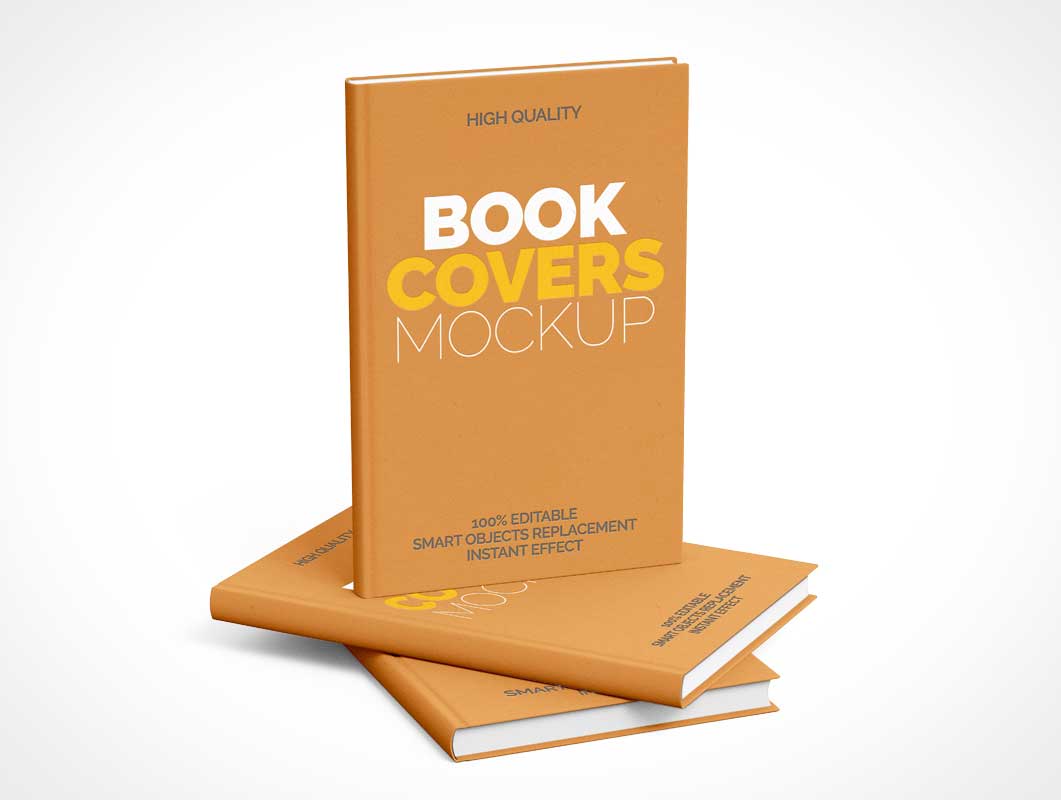 Upright Hardcover Book Stack PSD Mockups