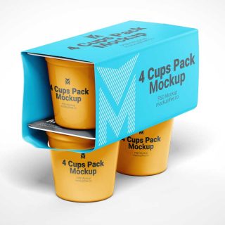 4 Pack Pudding Cup Packaging PSD Mockups
