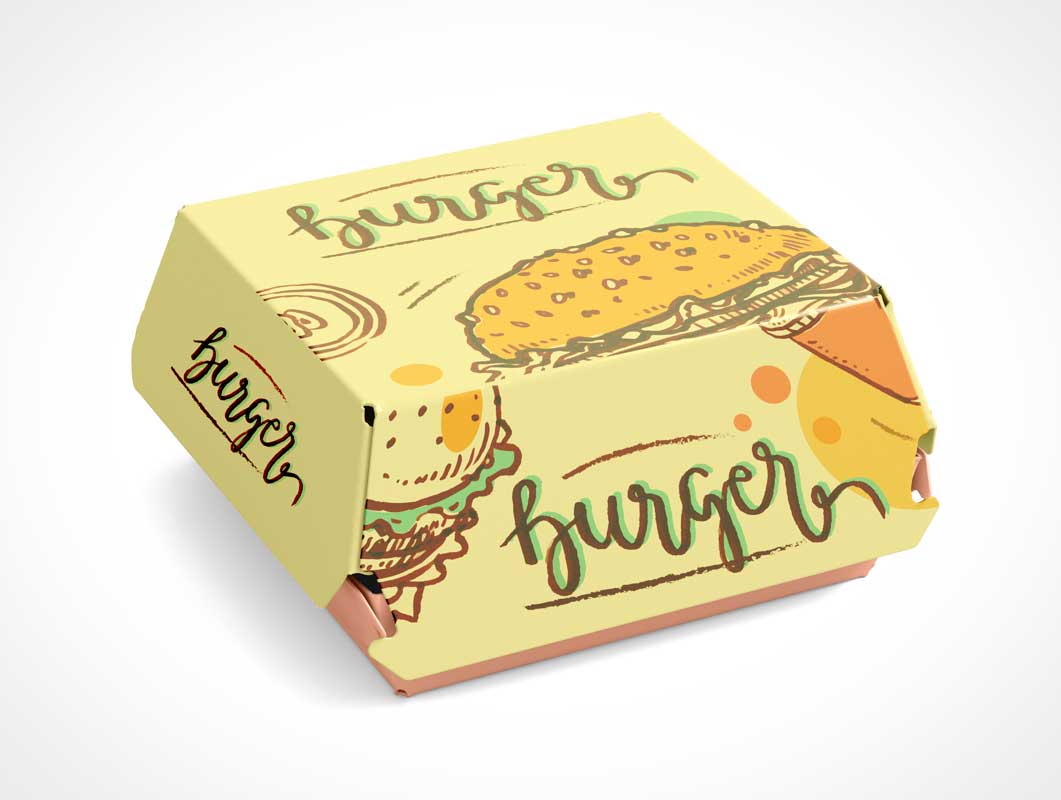 Fast Food Take-Out Hamburger Packaging PSD Mockup