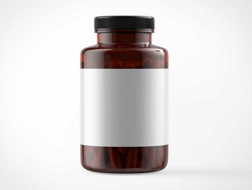 Amber Glass Pill Bottle PSD Mockups