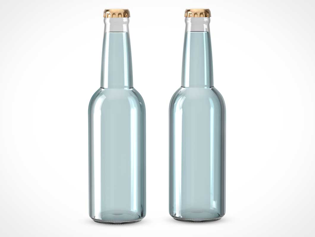 Clear Glass Beverage Beer Bottle PSD Mockups