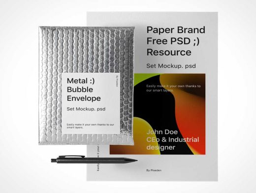 Stationery Bubble Wrap Packaging & Letterhead PSD Mockups