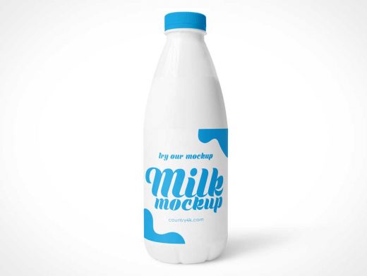 White Plastic Milk Bottle & Cap PSD Mockups