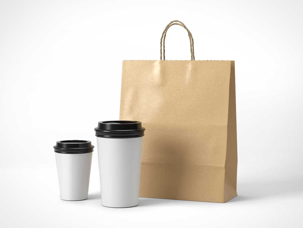 Coffee Cups & Take-out Bag PSD Mockups