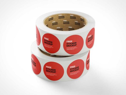 Round Sticker Tape Roll PSD Mockups