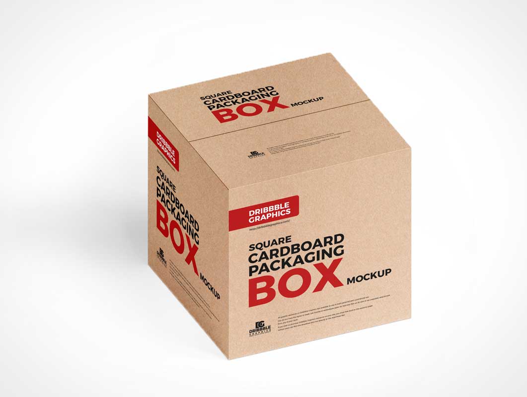 Square Cardboard Box Shipping Packaging PSD Mockups