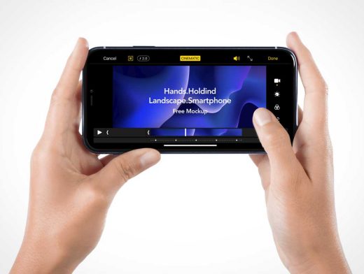 Handheld Landscape Smartphone PSD Mockups