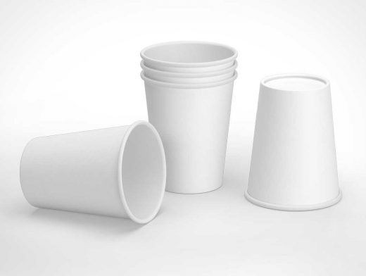 Rolled Rim Paper Coffee Cups PSD Mockups