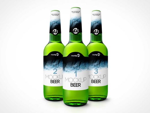 Green Glass Beer Bottle PSD Mockups